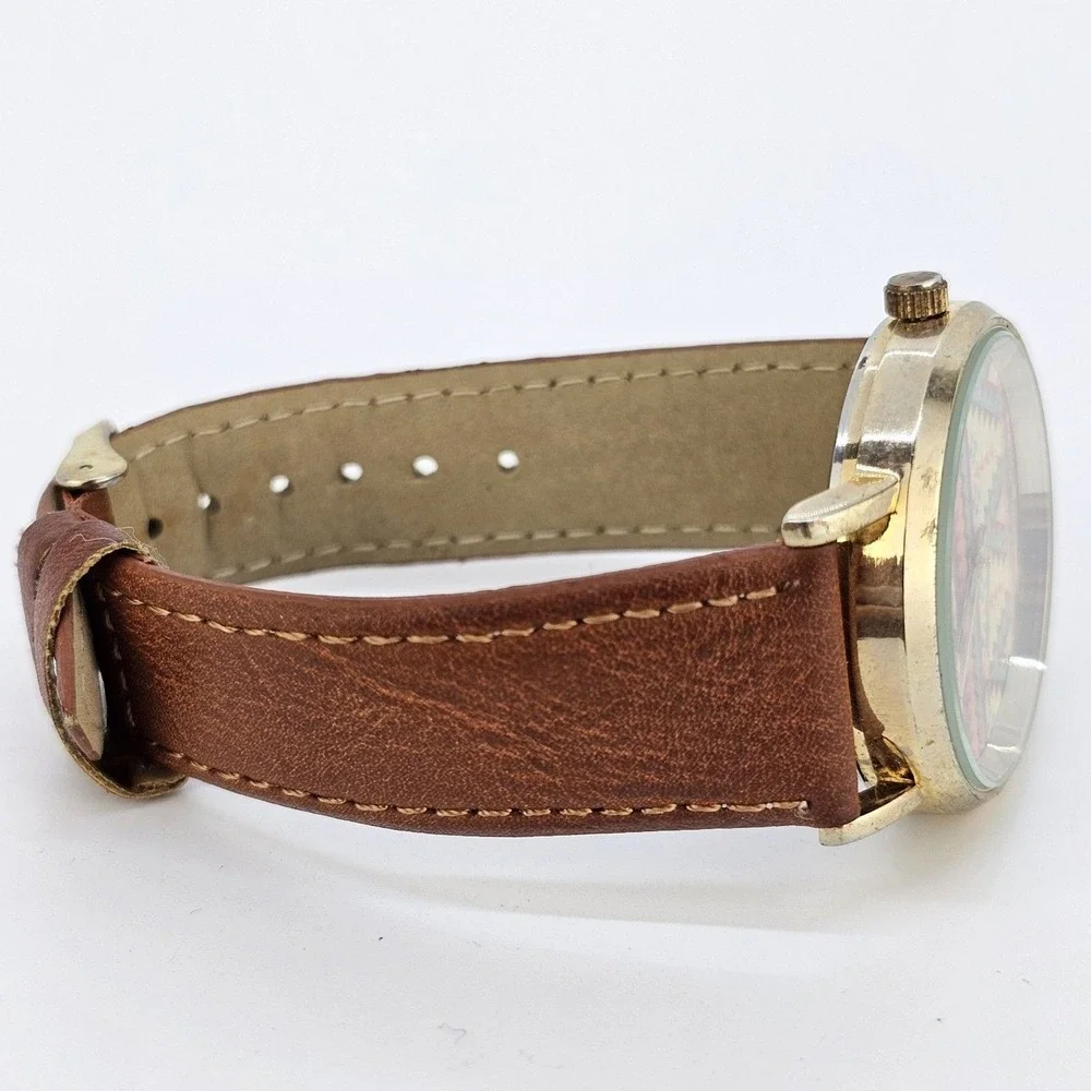 Southwest Theme Watch Women 38MM Brown Faux Leather Band New Battery‎